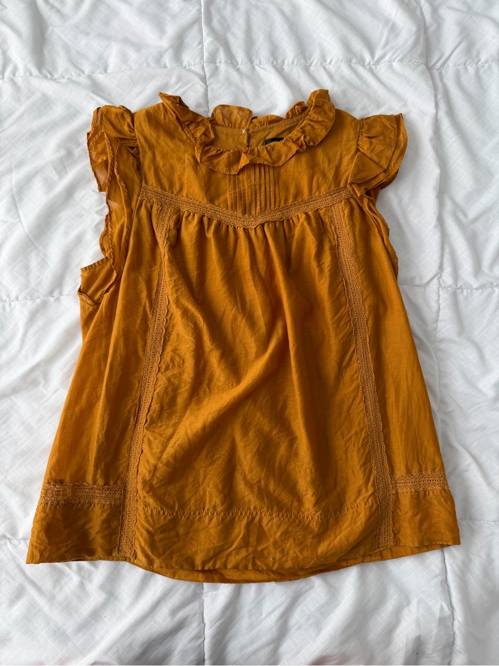 J. Crew Flutter Sleeve Blouse Top S Mustard Yellow Cotton Silk Work Office